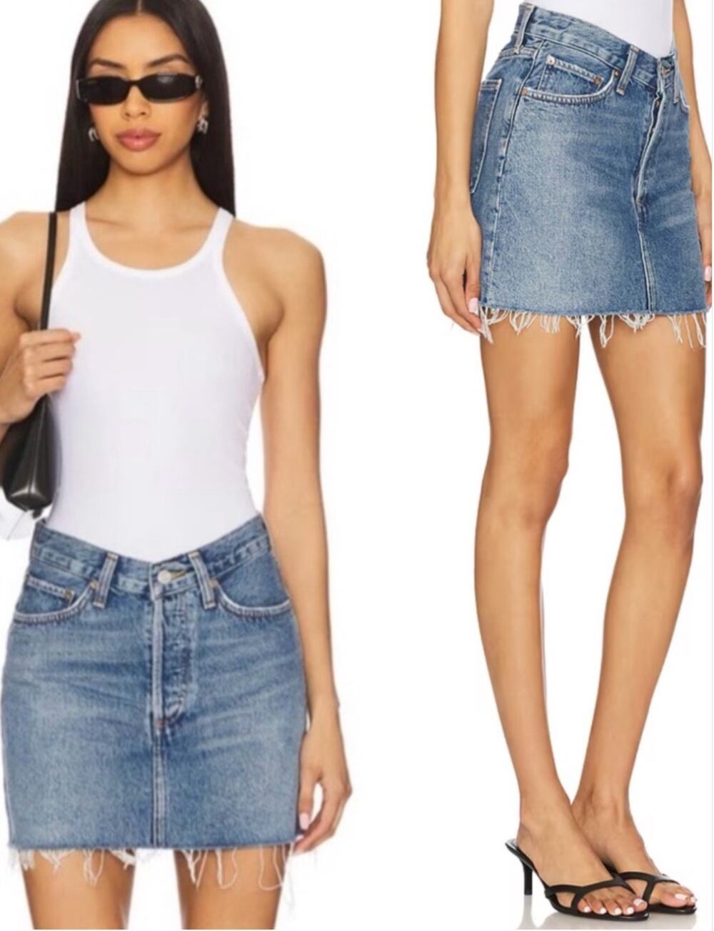 AGOLDE V-Waist Frayed denim mini skirt size 27 button front NWOT